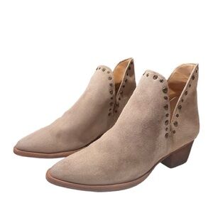 Free People Studded Charm Double V Taupe Ankle Booties with Stud Accents